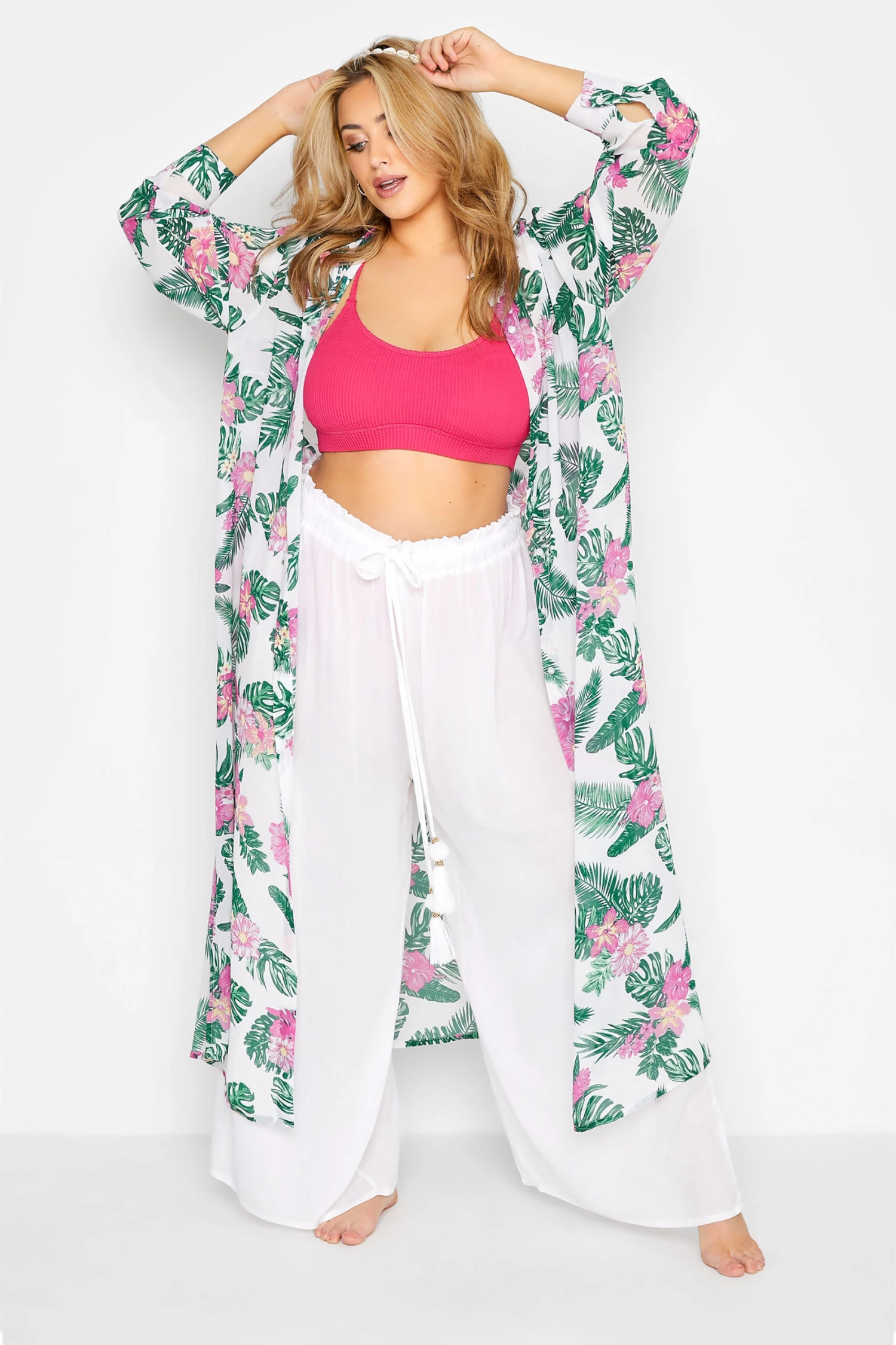 YOURS Curve White Wide Leg Beach Trousers 2 YOURS Curve White Wide Leg Beach Trousers - Image 2