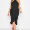YOURS LONDON Curve Black Halter Neck Ruffle Bodycon Wrap Dress