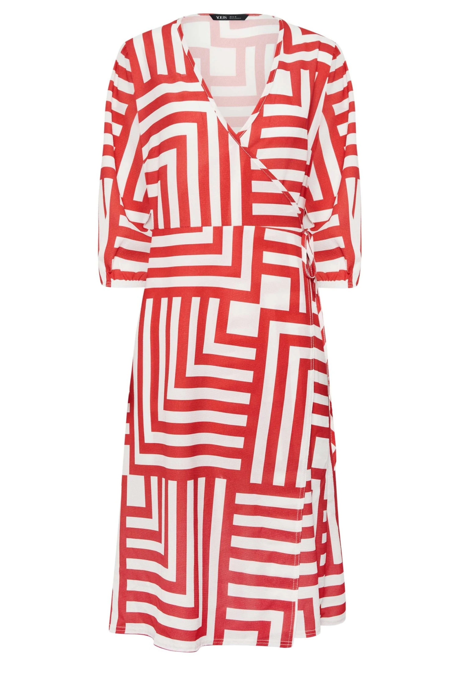 YOURS PETITE Curve Red Geometric Print Wrap Dress 3 YOURS PETITE Curve Red Geometric Print Wrap Dress - Image 3