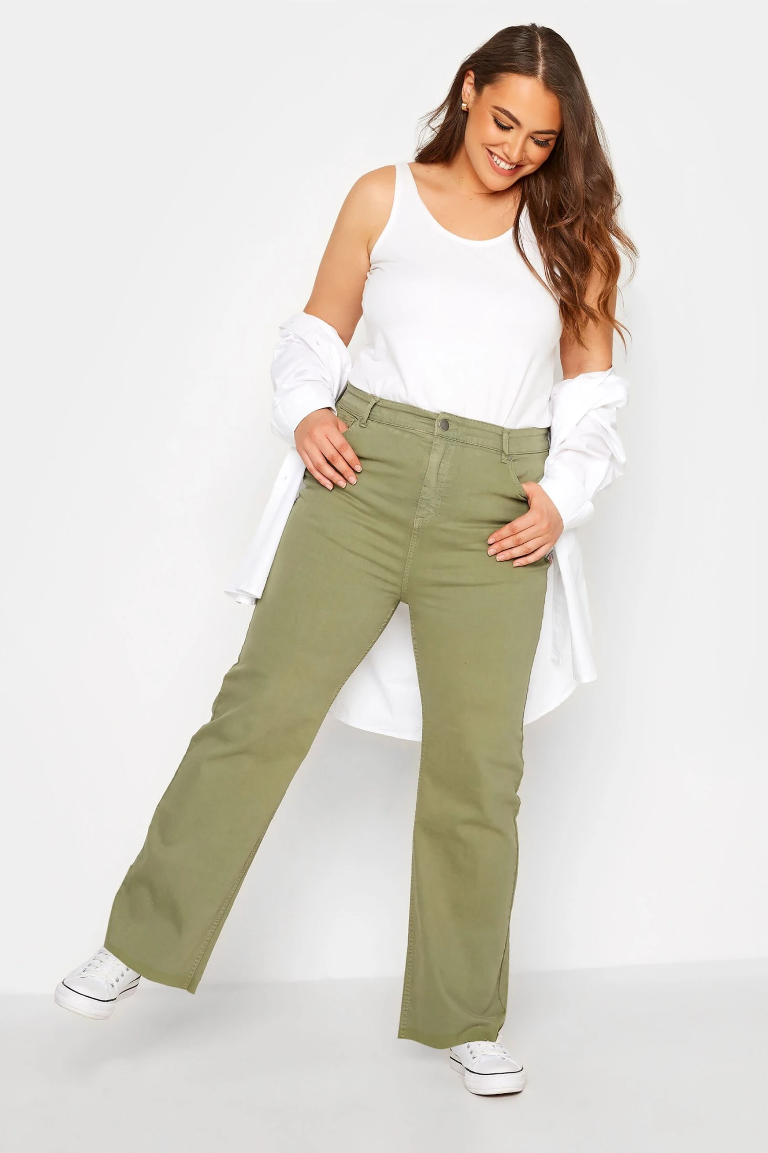 YOURS Curve Khaki Green Stretch Wide Leg Jeans 1 YOURS Curve Khaki Green Stretch Wide Leg Jeans