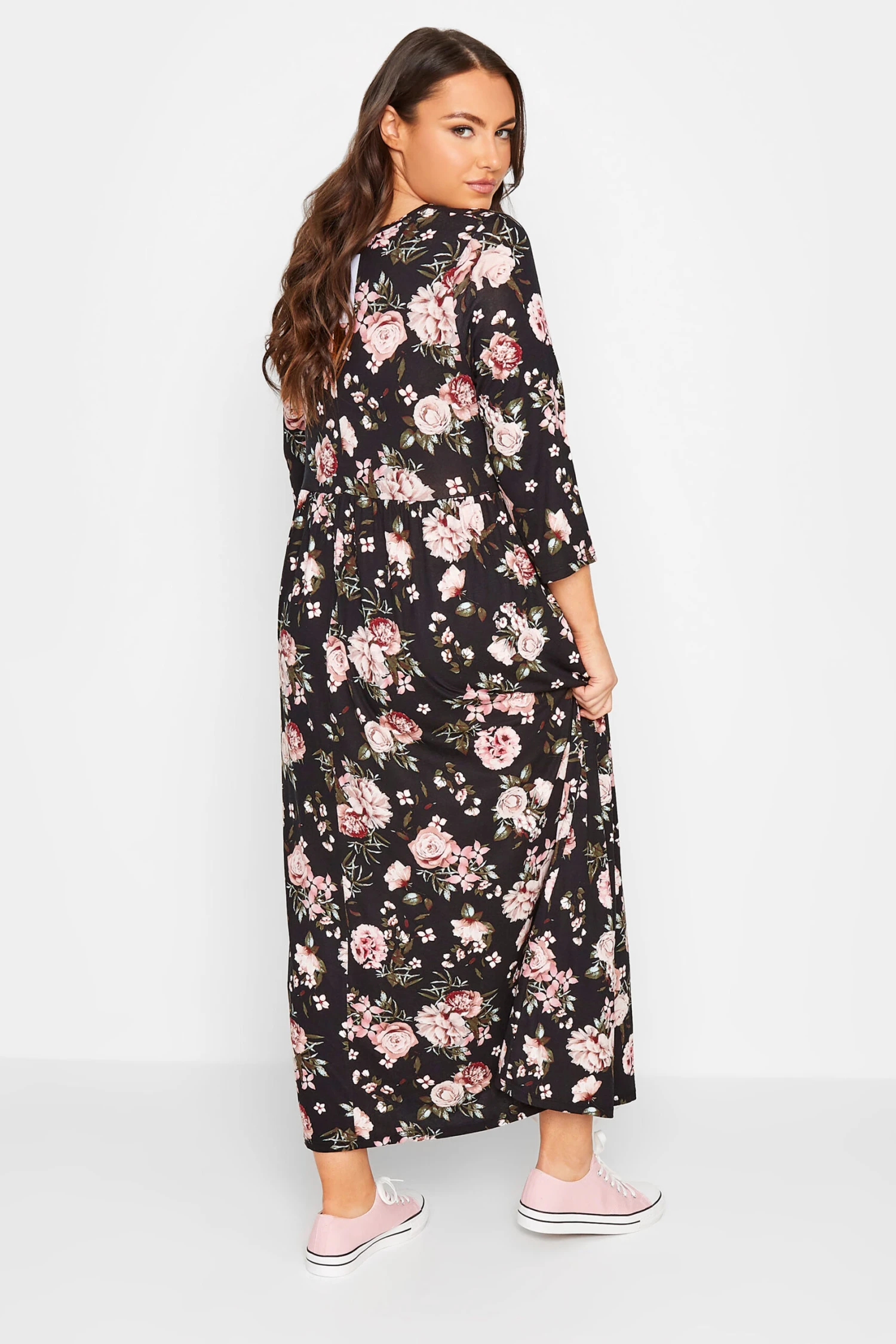 YOURS Curve Black Floral Print Midi Dress 2 YOURS Curve Black Floral Print Midi Dress - Image 2