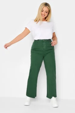YOURS Curve Green Stretch Wide Leg Jeans