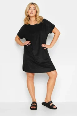 YOURS Curve Black Towelling T-Shirt Dress