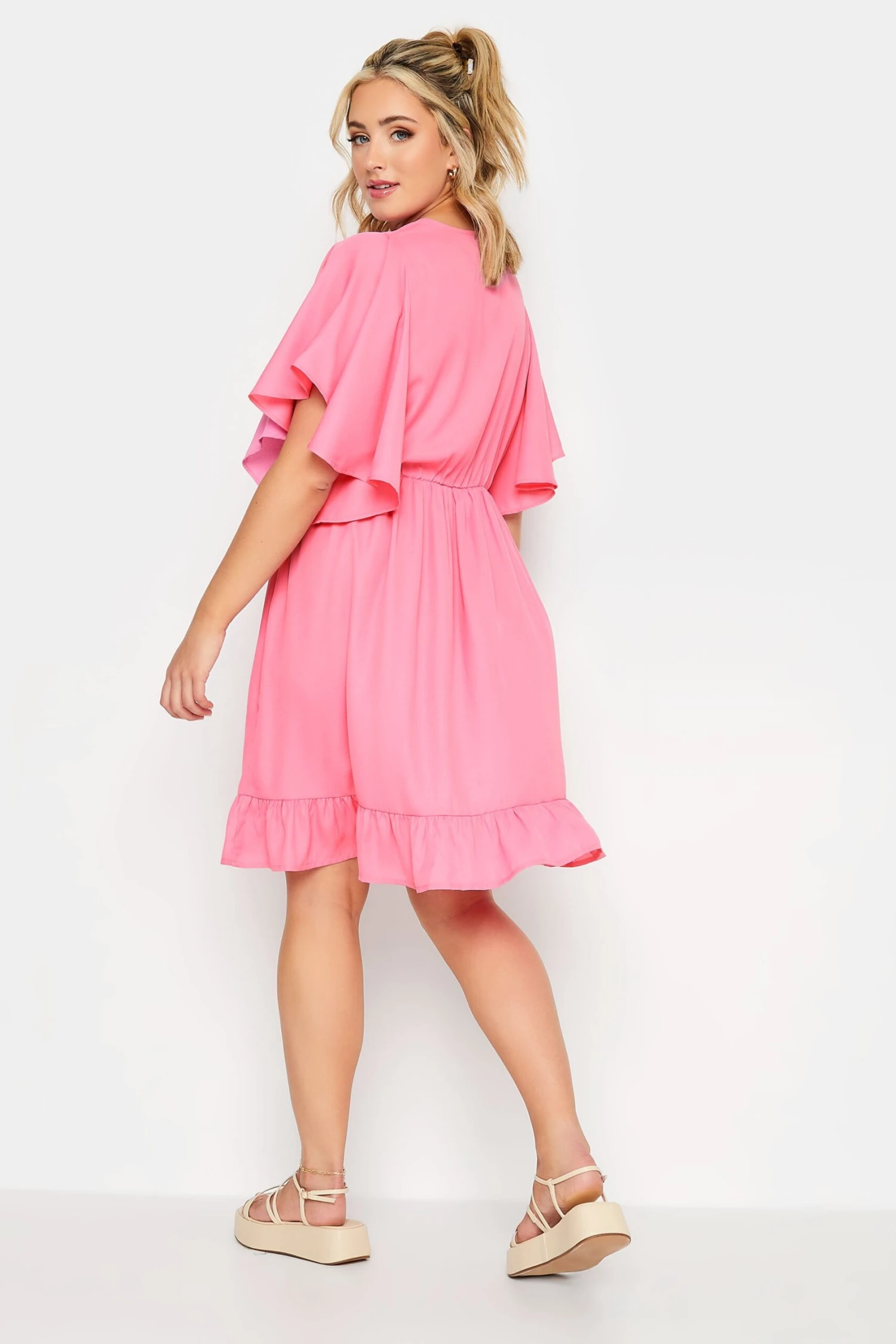 LIMITED COLLECTION Curve Pink Frill Sleeve Wrap Tunic Dress 4 LIMITED COLLECTION Curve Pink Frill Sleeve Wrap Tunic Dress - Image 4
