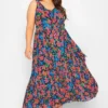 YOURS LONDON Curve Blue Floral Pleated Maxi Dress