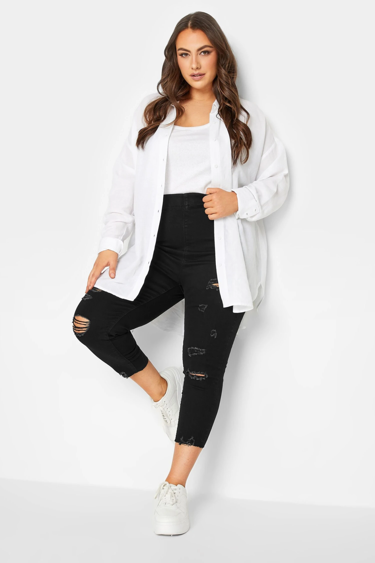 YOURS Curve Black Stretch Ripped Cropped JENNY Jeggings 2 YOURS Curve Black Stretch Ripped Cropped JENNY Jeggings - Image 2