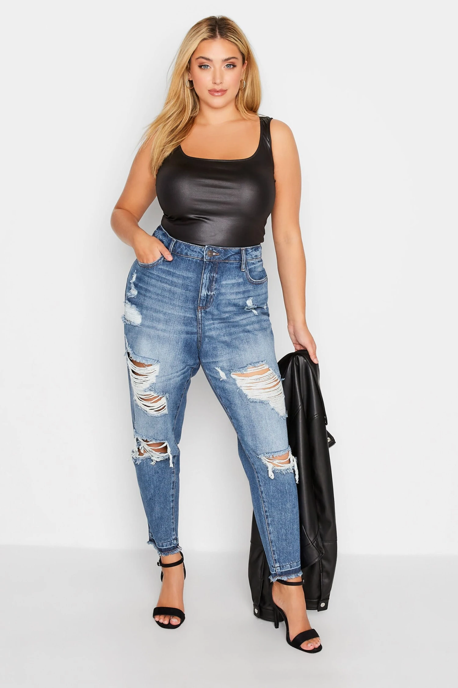 YOURS FOR GOOD Curve Mid Blue Extreme Distressed MOM Jeans 1 YOURS FOR GOOD Curve Mid Blue Extreme Distressed MOM Jeans