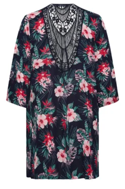 YOURS Curve Navy Blue Tropical Print Crochet Back Kimono -Outlet Stylo Wise Store 6bc1d952 c297 48 131823 Y scaled