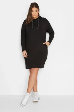 YOURS Curve Black Pocket Hoodie Dress