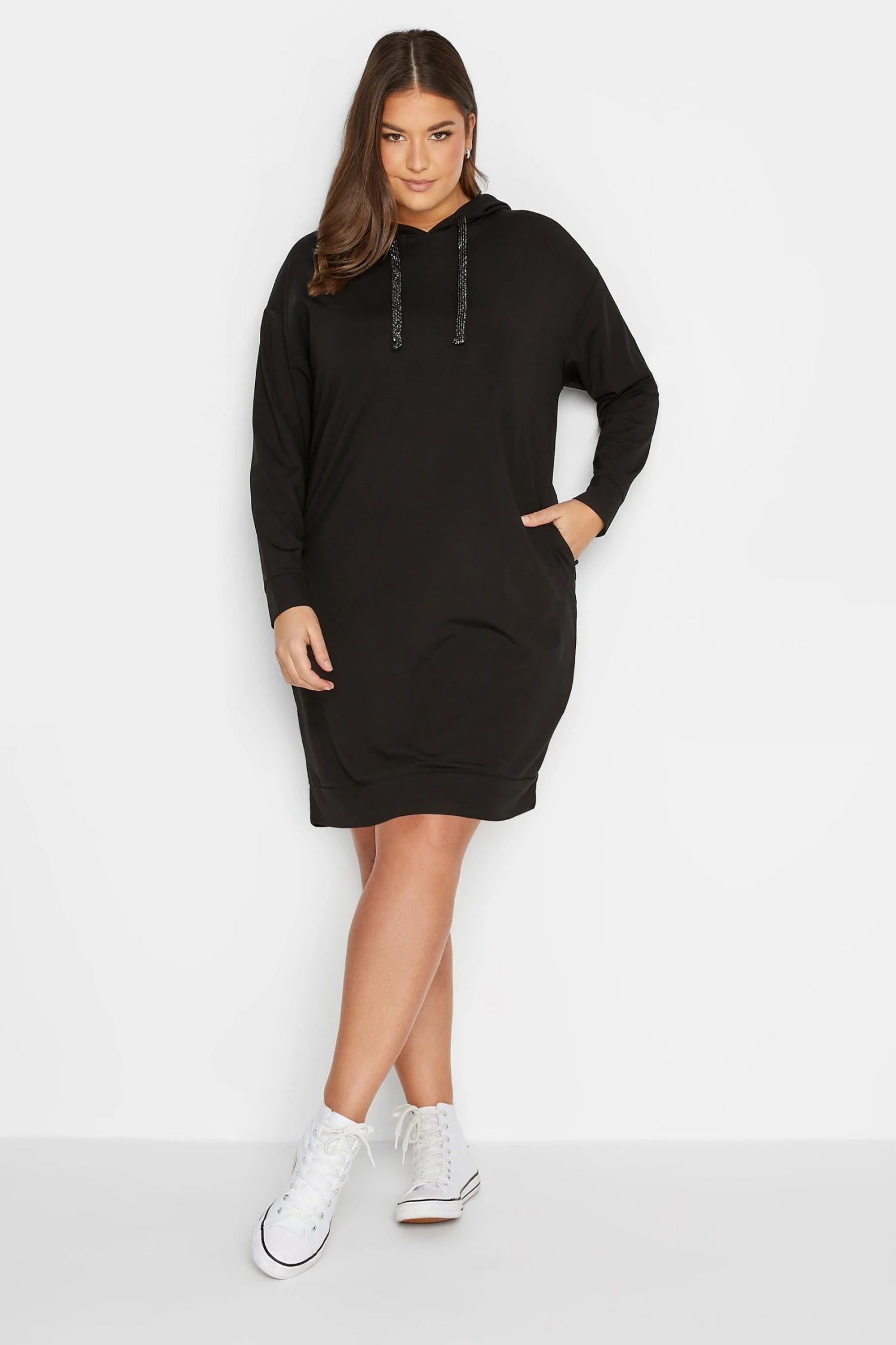 YOURS Curve Black Pocket Hoodie Dress 1 YOURS Curve Black Pocket Hoodie Dress