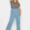 YOURS Curve Light Blue Elasticated Waist Stretch Wide Leg Jeans