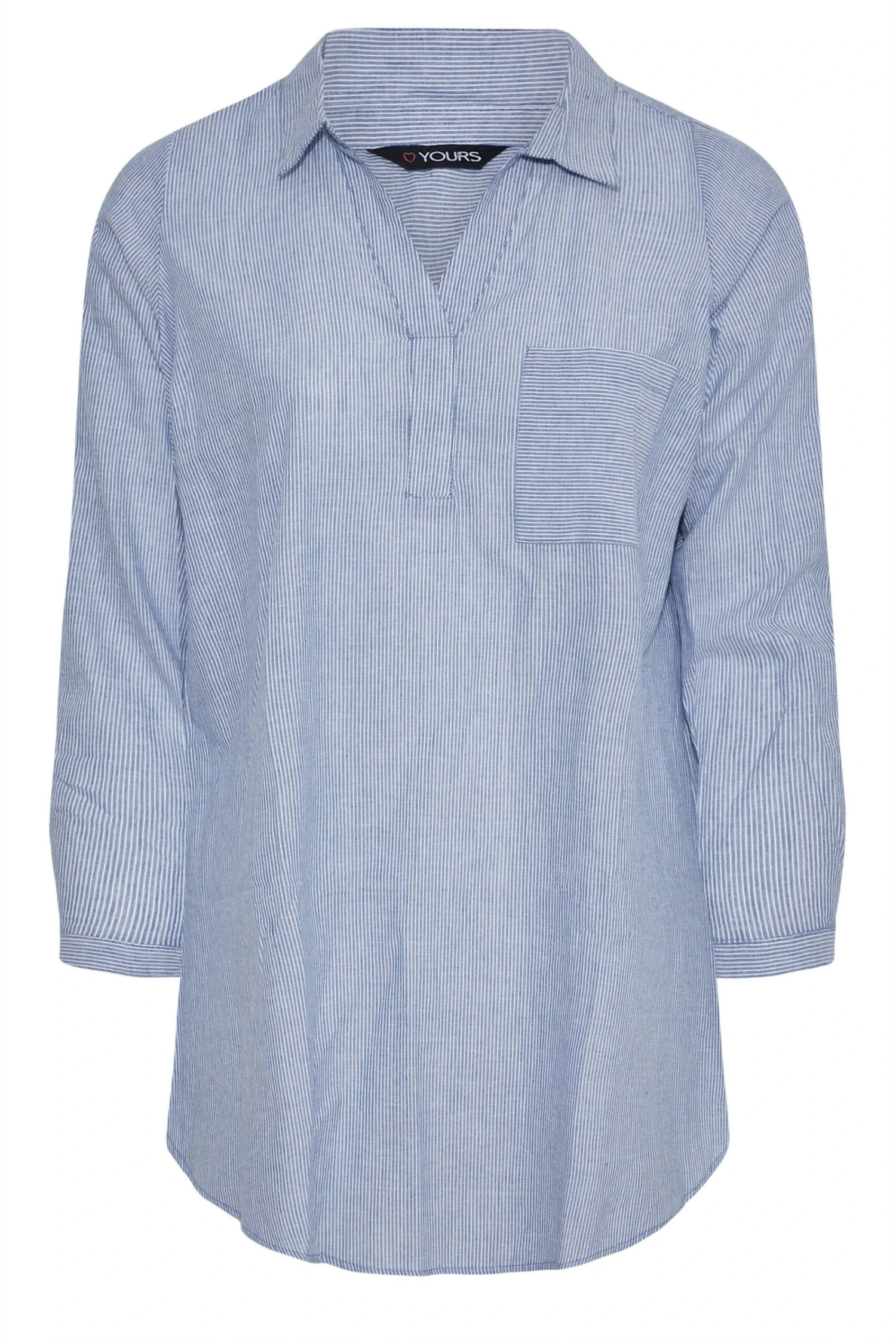YOURS Curve Blue Stripe Placket Shirt 6 YOURS Curve Blue Stripe Placket Shirt - Image 6