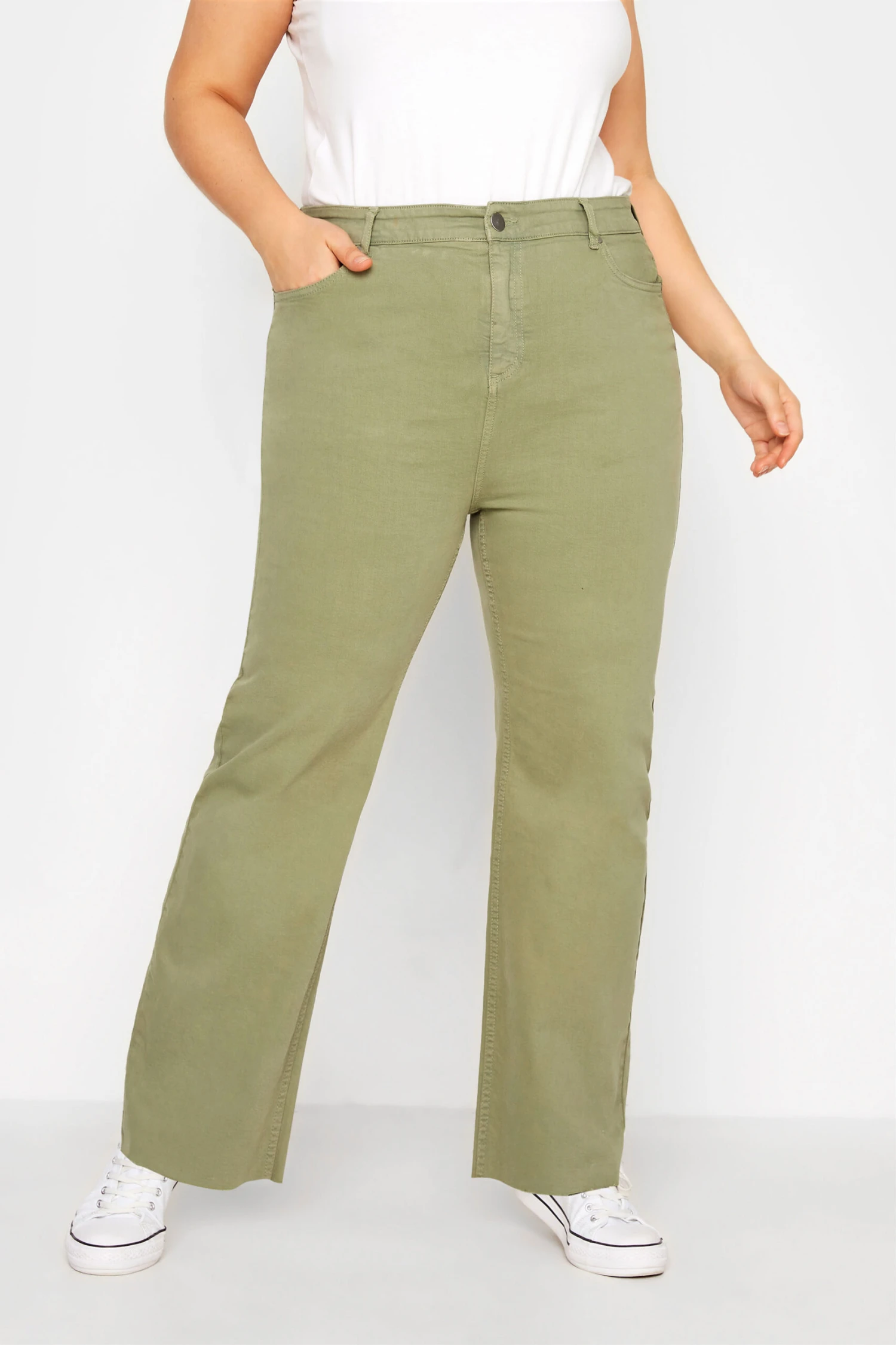 YOURS Curve Khaki Green Stretch Wide Leg Jeans 4 YOURS Curve Khaki Green Stretch Wide Leg Jeans - Image 4