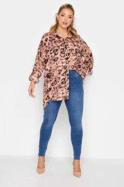 LIMITED COLLECTION Curve Pink Leopard Print Utility Pocket Shirt