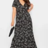 YOURS Curve Black Floral Wrap Dress