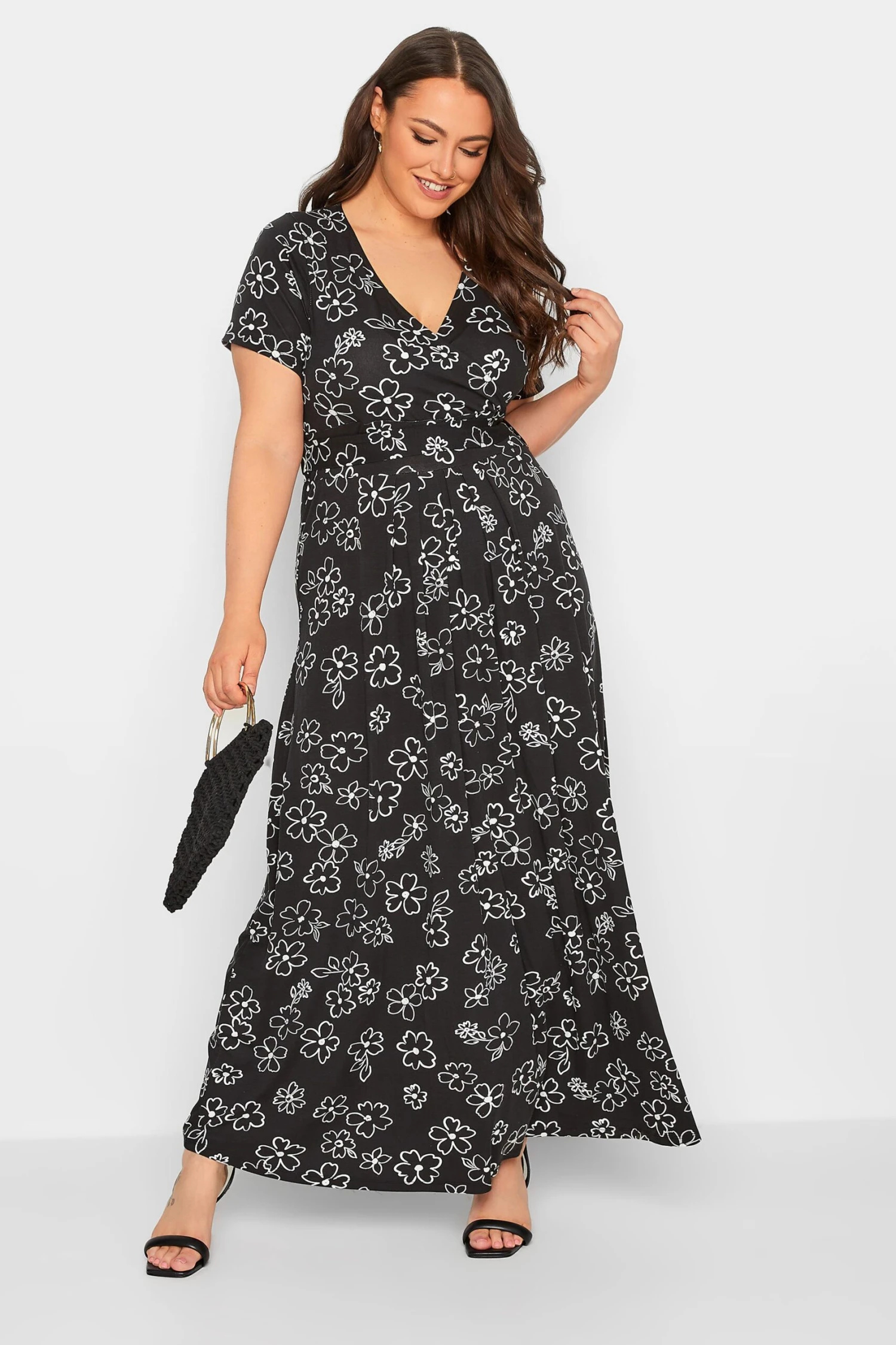 YOURS Curve Black Floral Wrap Dress 1 YOURS Curve Black Floral Wrap Dress