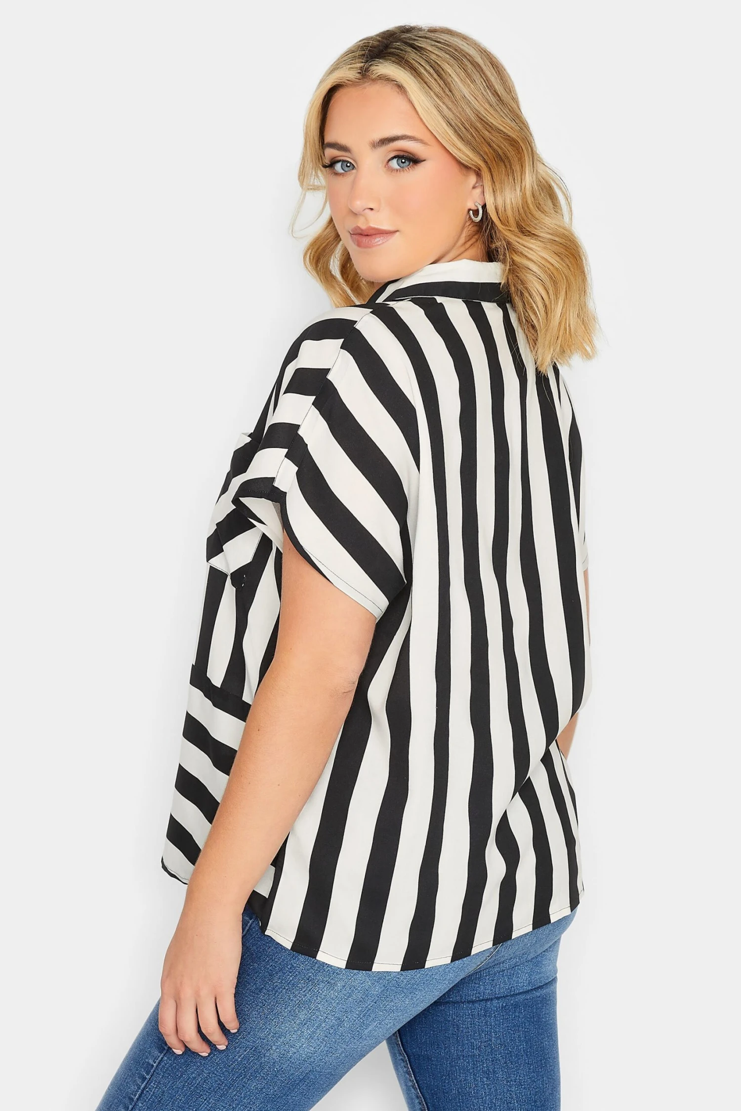 YOURS PETITE Curve Black & White Stripe Shirt 2 YOURS PETITE Curve Black & White Stripe Shirt - Image 2