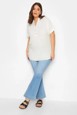 YOURS Curve White Half Placket Blouse