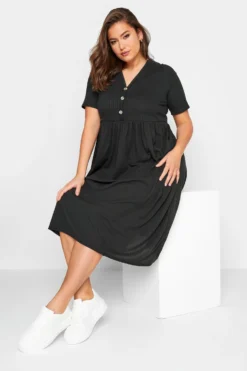 LIMITED COLLECTION Curve Black Ribbed Peplum Midi Dress