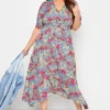 LIMITED COLLECTION Curve Pink & Blue Ditsy Print Hanky Hem Midi Dress