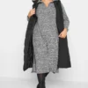 YOURS Curve Grey Marl Textured Soft Touch Open Collar Midi Dress