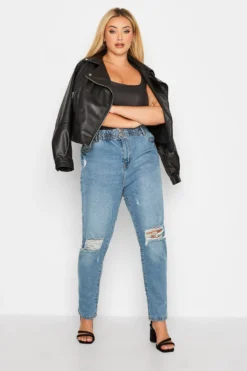 YOURS Curve Blue Ripped Elasticated Stretch MOM Jeans 8 YOURS Curve Blue Ripped Elasticated Stretch MOM Jeans -Outlet Stylo Wise Store 73d645f4 f563 40 143020 B scaled