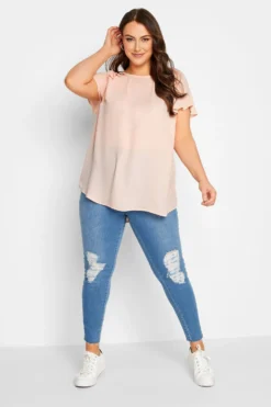 YOURS Curve Pink Frill Short Sleeve Blouse