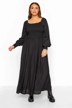YOURS Black Shirred Maxi Dress