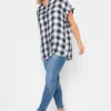 YOURS Curve Navy Blue Check Print Frill Sleeve Collared Shirt