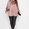 YOURS LONDON Curve Pink Satin Pleated Bow Blouse