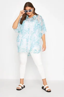 YOURS Curve Blue Tropical Print Batwing Blouse