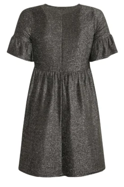 YOURS Curve Grey Glitter Frill Sleeve Smock Dress -Outlet Stylo Wise Store 75702086 0296 49 137243 Y scaled