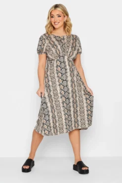 YOURS PETITE Curve Black Snake Print Midi Dress