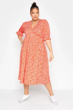 LIMITED COLLECTION Curve Orange Ditsy Wrap Dress