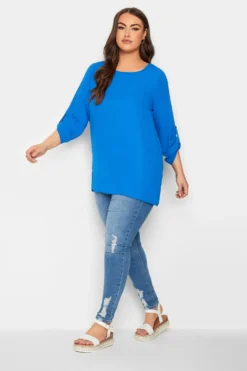 YOURS Curve Blue Tab Sleeve Blouse