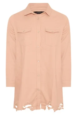YOURS Curve Pink Distressed Denim Shirt -Outlet Stylo Wise Store 77228038 7b19 47 131436 F scaled