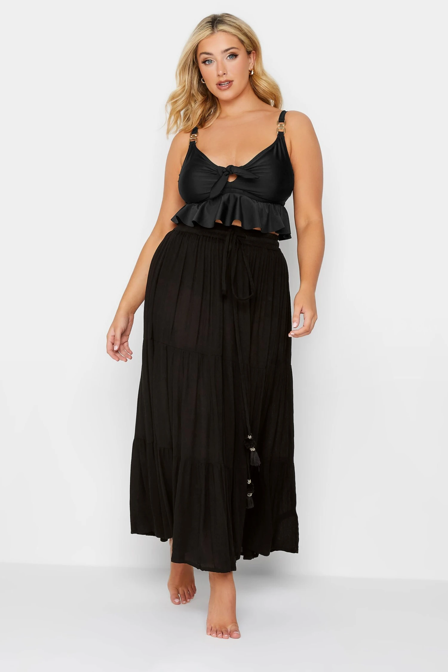YOURS Curve Black Tiered Beach Skirt 2 YOURS Curve Black Tiered Beach Skirt - Image 2