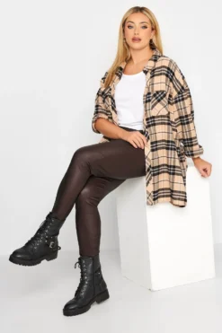 YOURS Curve Chocolate Brown Coated Skinny Stretch AVA Jeans