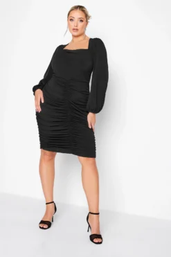 YOURS LONDON Curve Black Cowl Neck Ruched Bodycon Dress