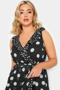 YOURS LONDON Curve Black Polka Dot Print Double Ruffle Wrap Dress -Outlet Stylo Wise Store 7823aeb6 c99e 45 162055 D scaled