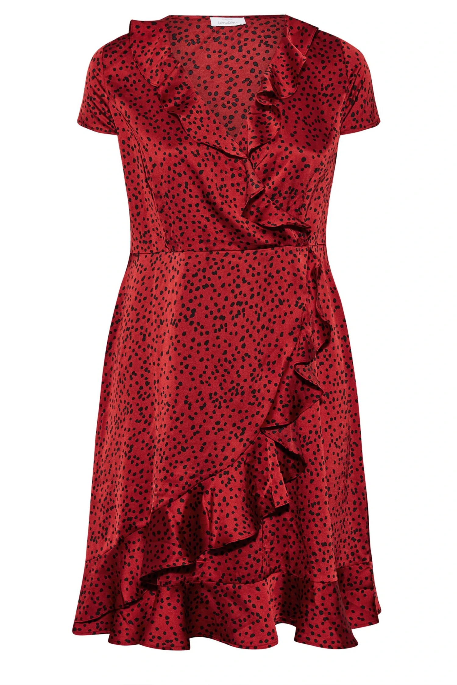 YOURS LONDON Curve Dark Red Dalmatian Satin Wrap Dress 5 YOURS LONDON Curve Dark Red Dalmatian Satin Wrap Dress - Image 5
