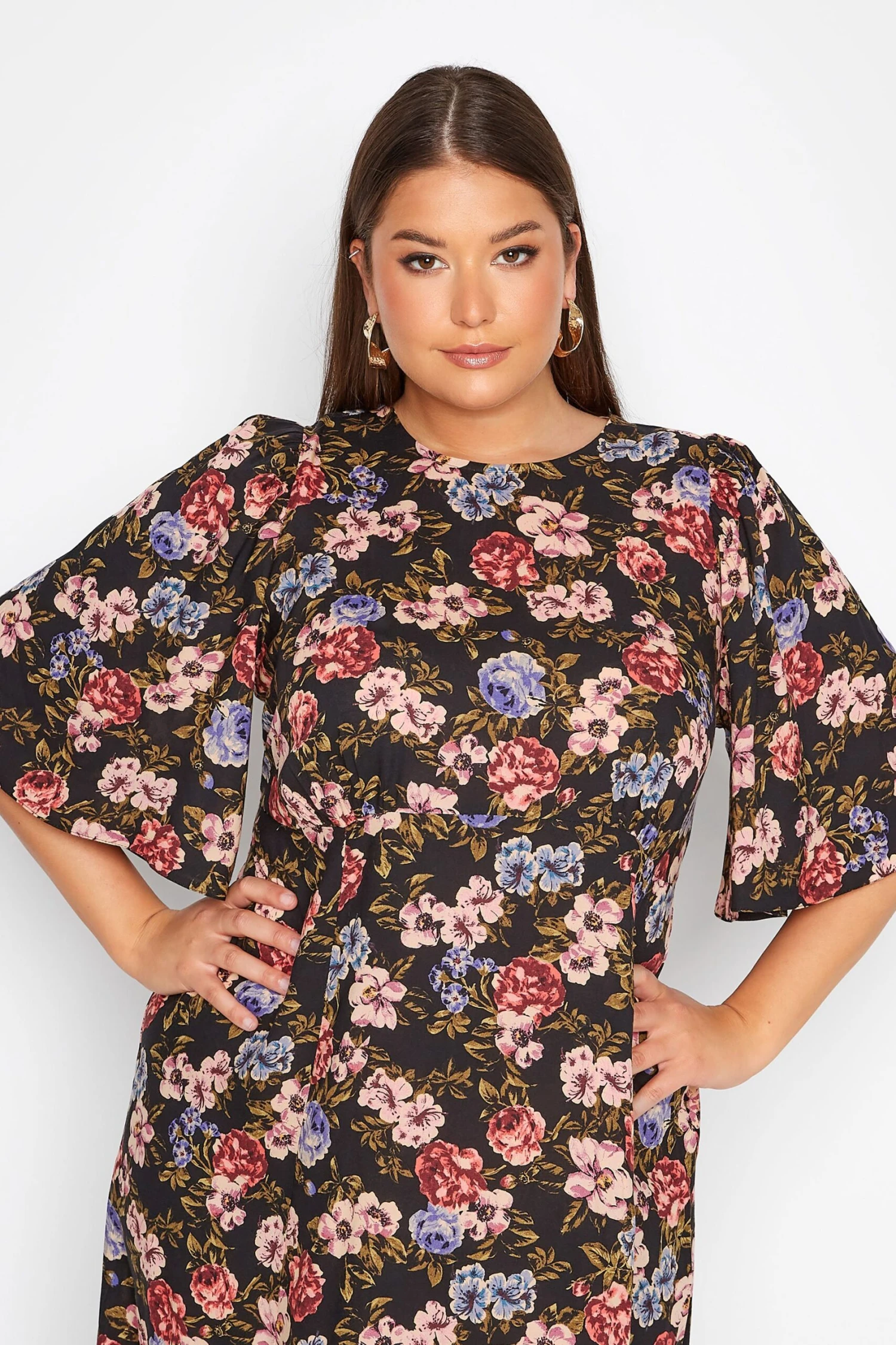 YOURS Curve Black Floral Print Side Split Midi Dress 3 YOURS Curve Black Floral Print Side Split Midi Dress - Image 3