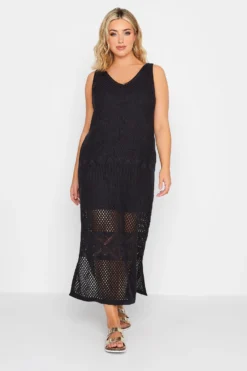 YOURS Curve Black Crochet Midaxi Dress