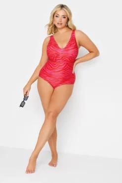 YOURS Curve Hot Pink Zebra Print Plunge Swimsuit
