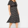 YOURS Curve Black Floral V-Neck Lace Midi Dress