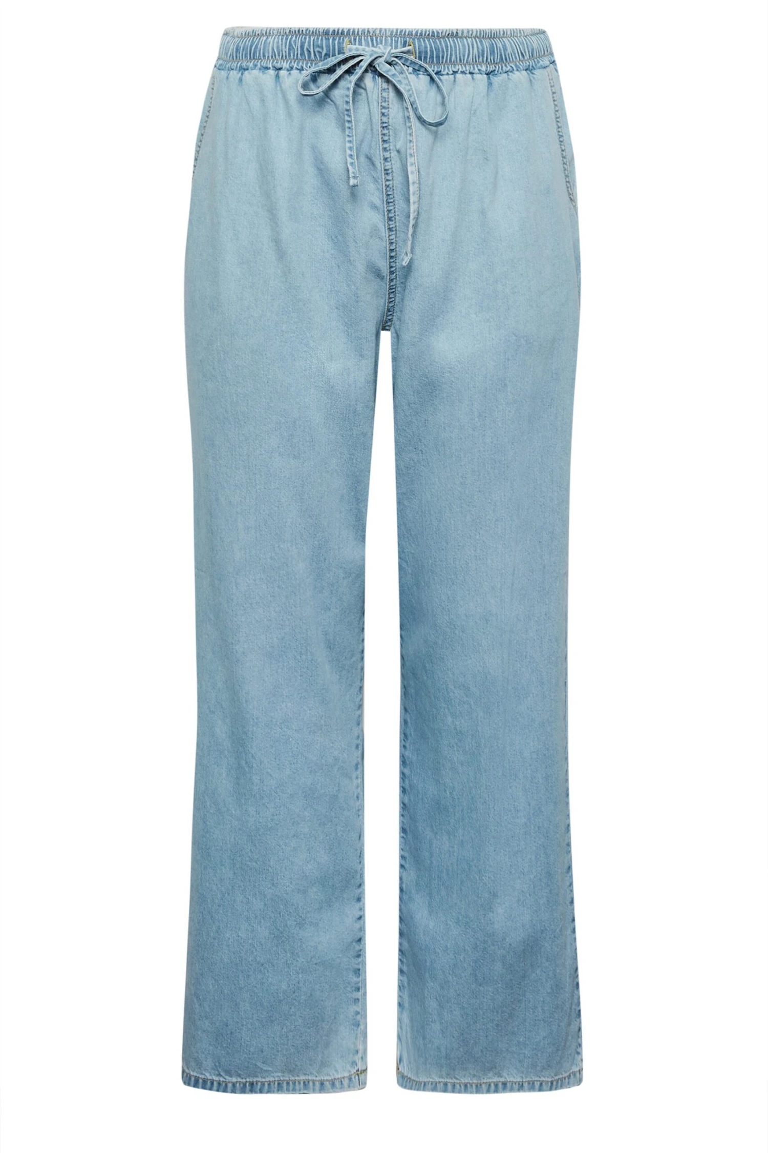 YOURS Curve Light Blue Pull On Wide Leg Jeans 4 YOURS Curve Light Blue Pull On Wide Leg Jeans - Image 4