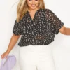 YOURS Curve Black Floral Chiffon Grown On Sleeve Shirt