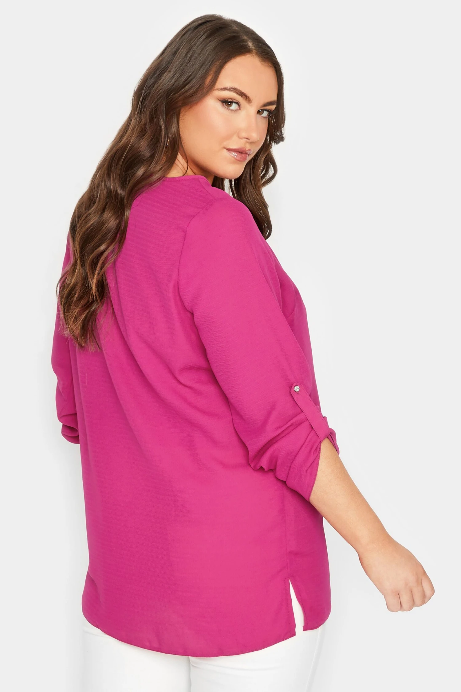 YOURS Curve Dark Pink Tab Sleeve Blouse 2 YOURS Curve Dark Pink Tab Sleeve Blouse - Image 2