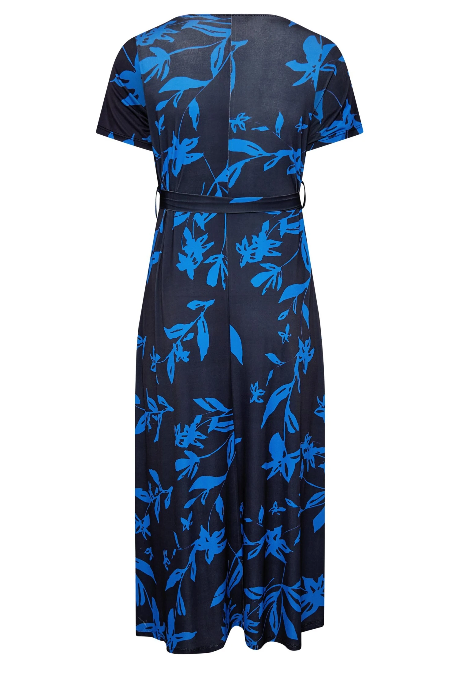 YOURS Curve Cobalt Blue Leaf Print Maxi Wrap Dress 6 YOURS Curve Cobalt Blue Leaf Print Maxi Wrap Dress - Image 6