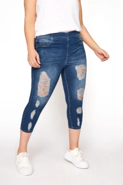 YOURS FOR GOOD Curve Indigo Blue Distressed Stretch Cropped JENNY Jeggings -Outlet Stylo Wise Store 7afdc613 ed0c 46 144321R A scaled